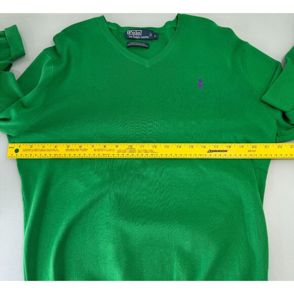 Polo Ralph Lauren Sweater Mens Large L Pullover 100% Pima Cotton Green V Neck - Picture 4 of 5